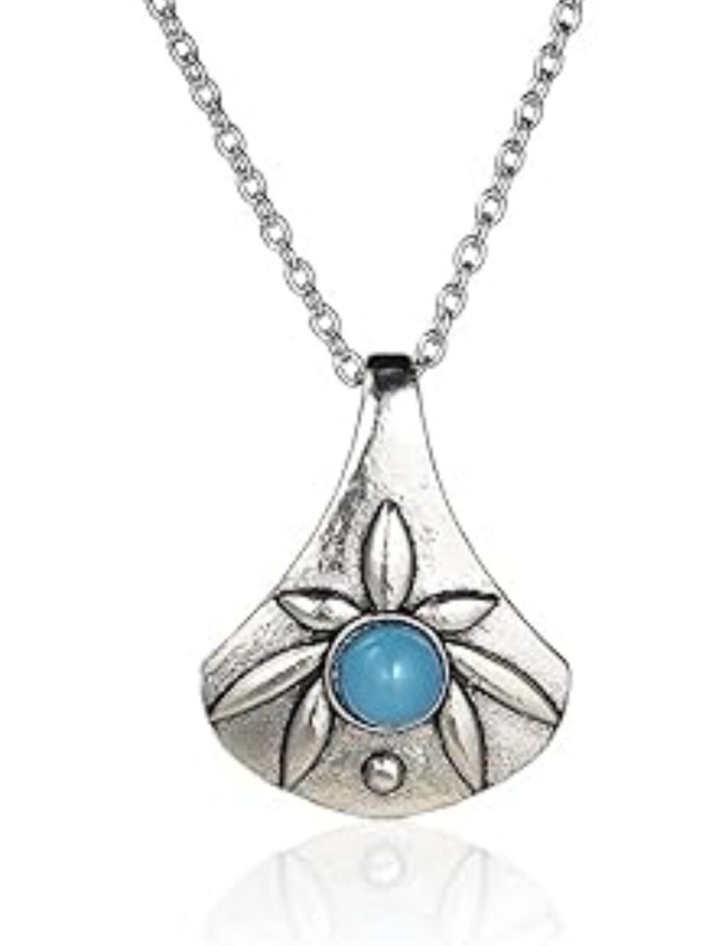 New Natural Turquoise Necklace Boho Flower Silver Statement Pendant Jewelry